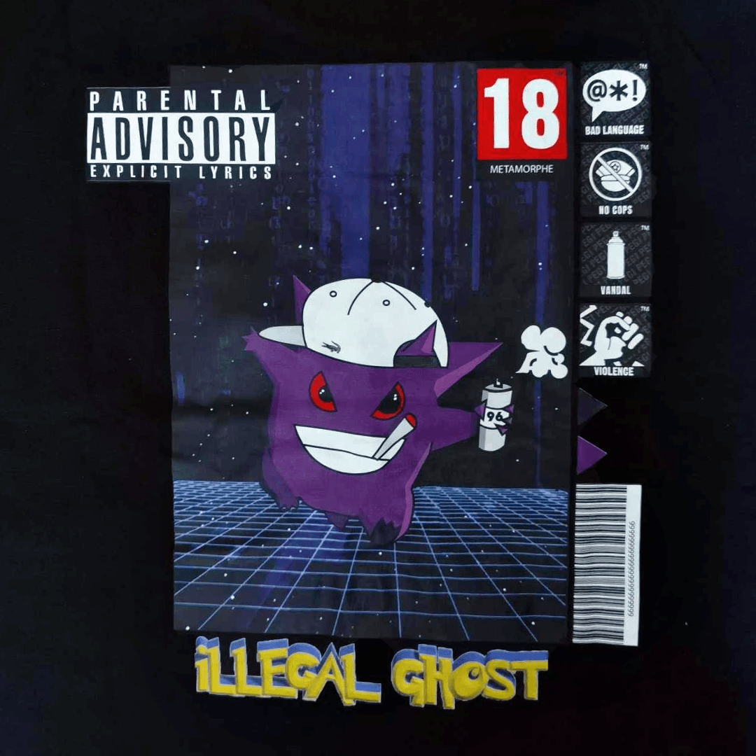 photo du design arrière, illegal ghost, collection pokegame, violet et noir, marque metamorphe