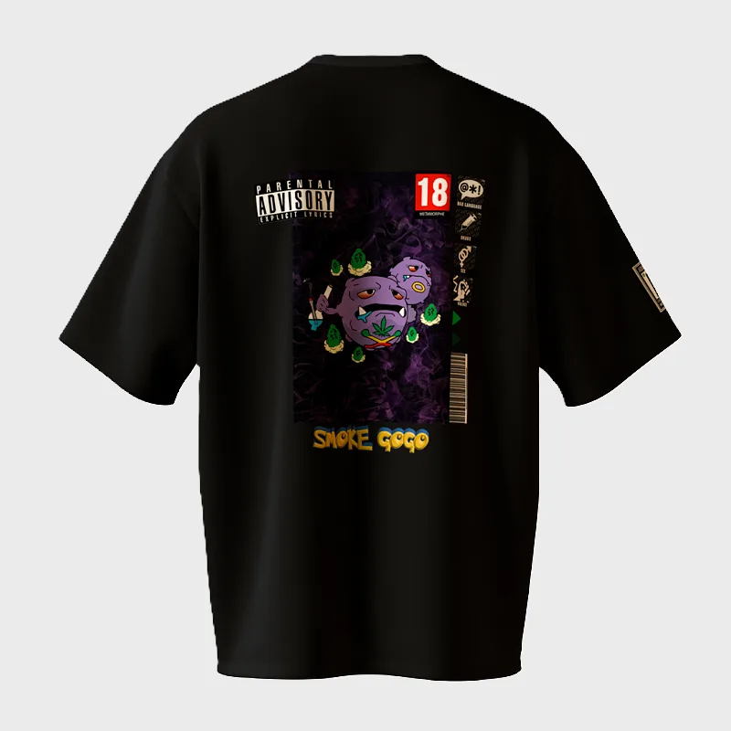 t-shirt smoke gogo, collection pokegame, marque metamorphe, face arrière, noir et violet