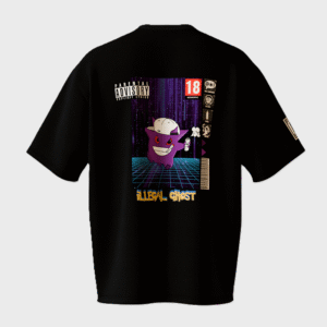 T-shirt illegal ghost, collection pokegame, noir et violet, face arrière, de la marque metamorphe