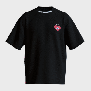 T-shirt amour secret de face avec le coeur de la marque Metamorphe, rouge et noir