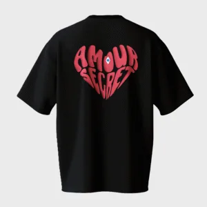 t-shirt de la marque metamorphe, amour secret coeur, noir et roug,e en impression puff de dos