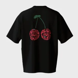 T-shirt de dos Cerise Moins que demain plus que hier, impression puff, de la marque Metamorphe, noir et rouge
