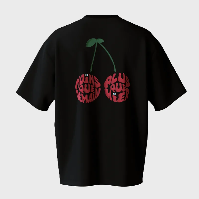 T-shirt de dos Cerise Moins que demain plus que hier, impression puff, de la marque Metamorphe, noir et rouge